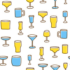 Seamless hand drawn background with alcohol glasses