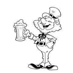 Leprechaun with a mug of beer outlined on a white background