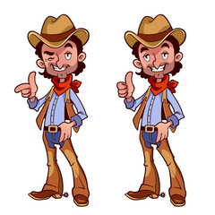 Cheerful cowboy with a finger up