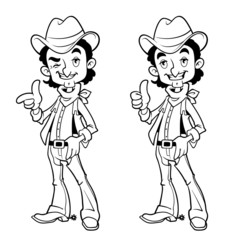 Cheerful cowboy outlined on a white background