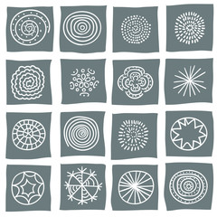 Set of doodle round decorative elements. 