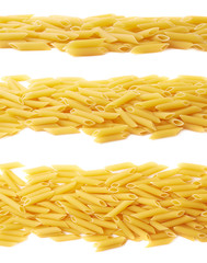 Pile of dried penne pasta isolated