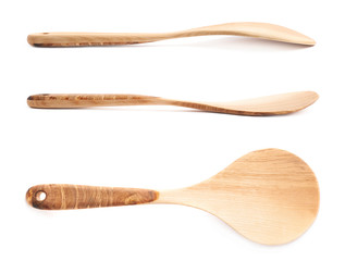 Big cooking wooden spoon ladle isolated