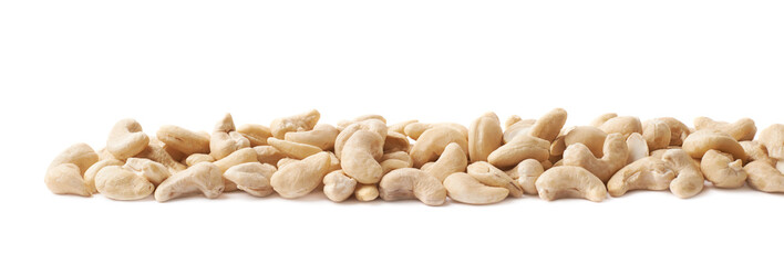 Line of cashew nuts isolated