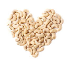 Heart shape made of cashew nuts isolated