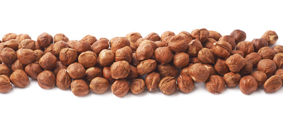 Line of hazelnuts isolated