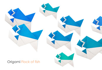Origami paper piranha flock
