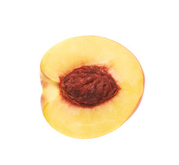 Cut open nectarine half isolated