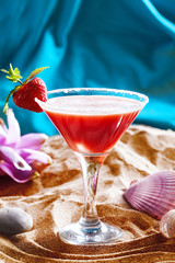 tropical cocktail tomato red design of strawberries, mint, zest