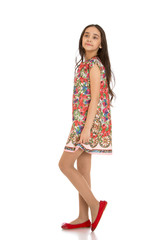 Portrait of slim,handsome, dark-haired girls in short dress