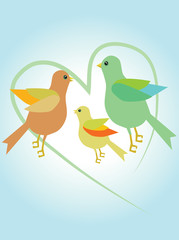 Birds family in love. Vector.