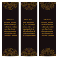 Set of black and golden templates with round ornaments for design, suitable for invitations, cards, flyers. 