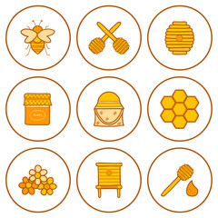 Set of hand drawn icons on beekeeping theme
