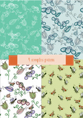 Fototapeta na wymiar set of decorative backgrounds with flowers and bees