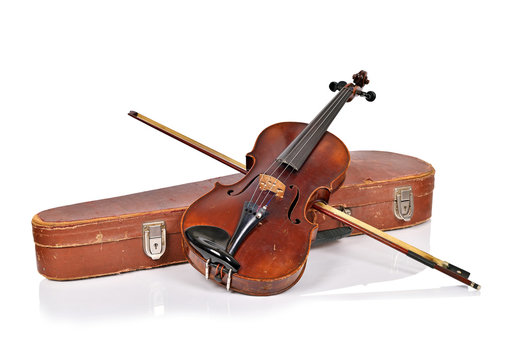 Old violin, case with bow
