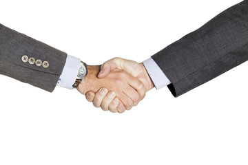 Cropped image of businessmen shaking hands over white background