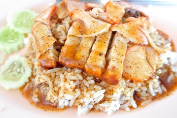 Crispy Pork with Rice. , Closeup Thai food ,Crispy roasted belly