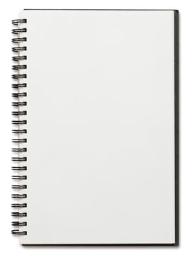 blank spiral notebook isolated on white background