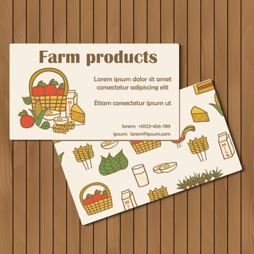Template for hand drawn cards on farm products theme