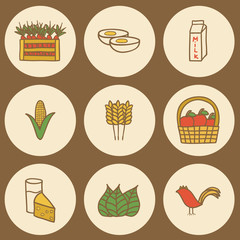 Set of hand drawn icons on farm products theme