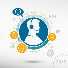 Call center client service and male avatar profile picture.