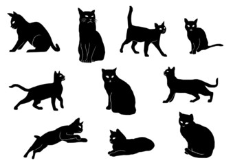 猫のシルエットイラストセット（黒）