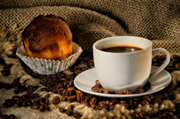 Beans, coffee and cake.
