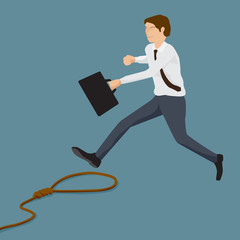Businessman rushing and Rope trap.