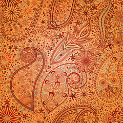 Vintage floral motif ethnic seamless background.