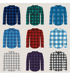Plaid Patterned Shirts for Men. Vector Set