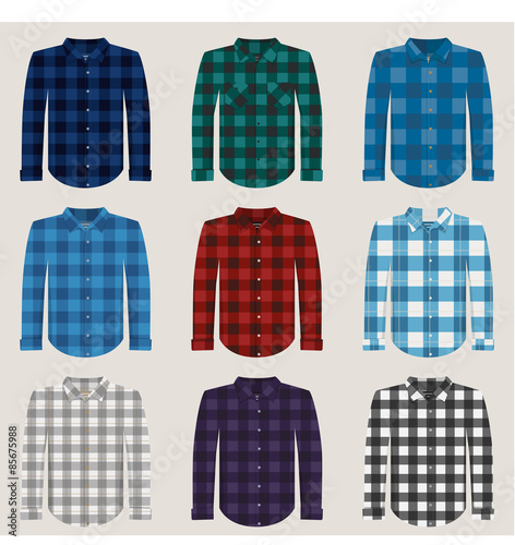 “Plaid Patterned Shirts for Men. Vector Set” Stock image and royalty