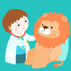 cute little boy heal lion doll vector