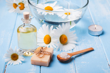 Spa still life with camomile flowers