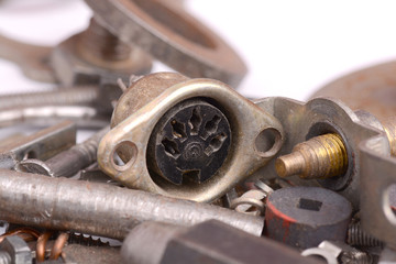 close up view of old metal details and screws