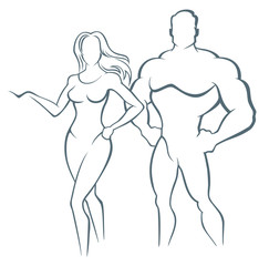 Vector illustration of muscleman and fitness woman