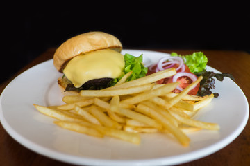 cheese burger with French fries