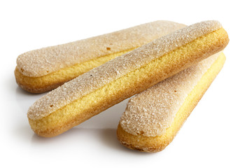 Savoiardi italian sponge biscuits isolated on white.