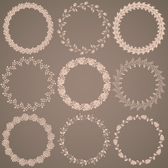 Round hand drawn floral pattern wreaths