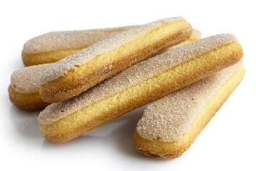 Savoiardi italian sponge biscuits isolated on white.