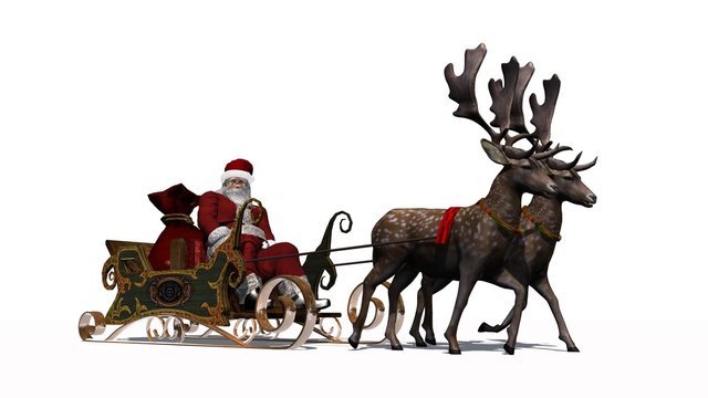 Santa Claus with sleigh and reindeer - isolated on white background