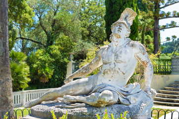 front sculpture of the dying achilles in achilleion corfu