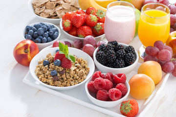 Delicious and healthy breakfast with fruits, berries and cereal