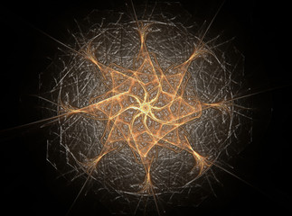 Colorful floral stained glass, digital fractal art illustration