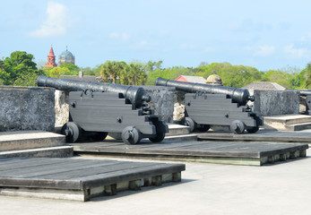 Fototapeta na wymiar Cannons at fortress of Castle of San Marcos St. Augustine, Florida