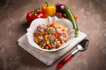rice salad with fish and mixed vegetables