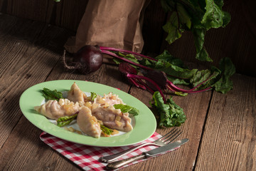 piquant pierogi with Beetroot and cheese filling