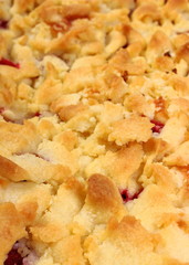 Fresh baked yeast cake with strawberries