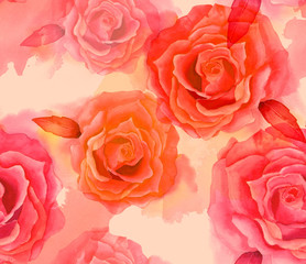 Fototapeta na wymiar Vintage-styled watercolour rose seamless background pattern