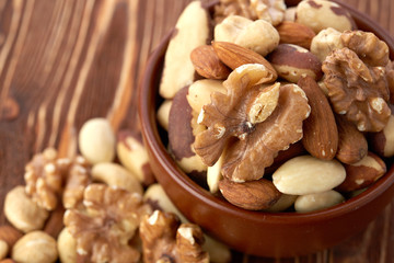 Mix nuts  on wooden background