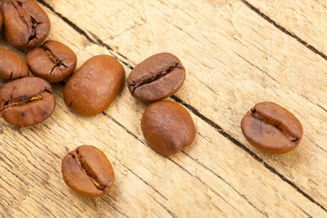 Close up shot of bunch of roasted coffee beans